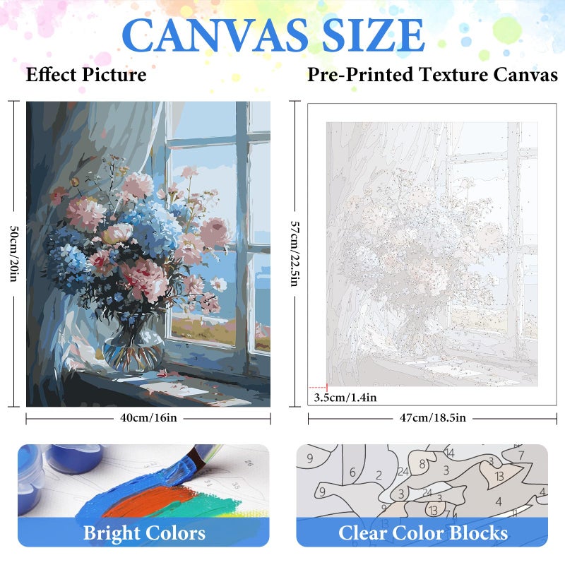 PRASIO Paint by Numbers Kit for Adults Beginner, Flowers Adult Paint by Number Kits on Canvas, DIY Acrylic Watercolor Oil Paint by Number for Adults for Home Decor Gift 16x20 Inch - Image 3