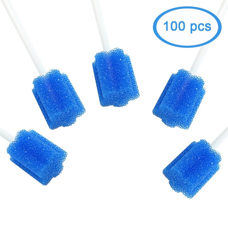MUNKCARE Disposable Oral Sponge Swabs UnflavoredDental Sponge Swabsticks Unflavored for Mouth Gum Cleaning 100 Counts Blue Coarse