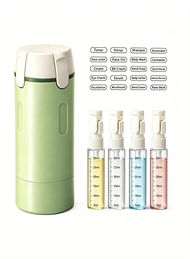 4 in 1 Travel Dispenser, Press to Dispense 30ML Leak Proof Travel Bottles for Toiletries, Portable Refillable Containers with Labels for Shampoo Lotion Conditioner Cream Carry-On Friendly - Image 1
