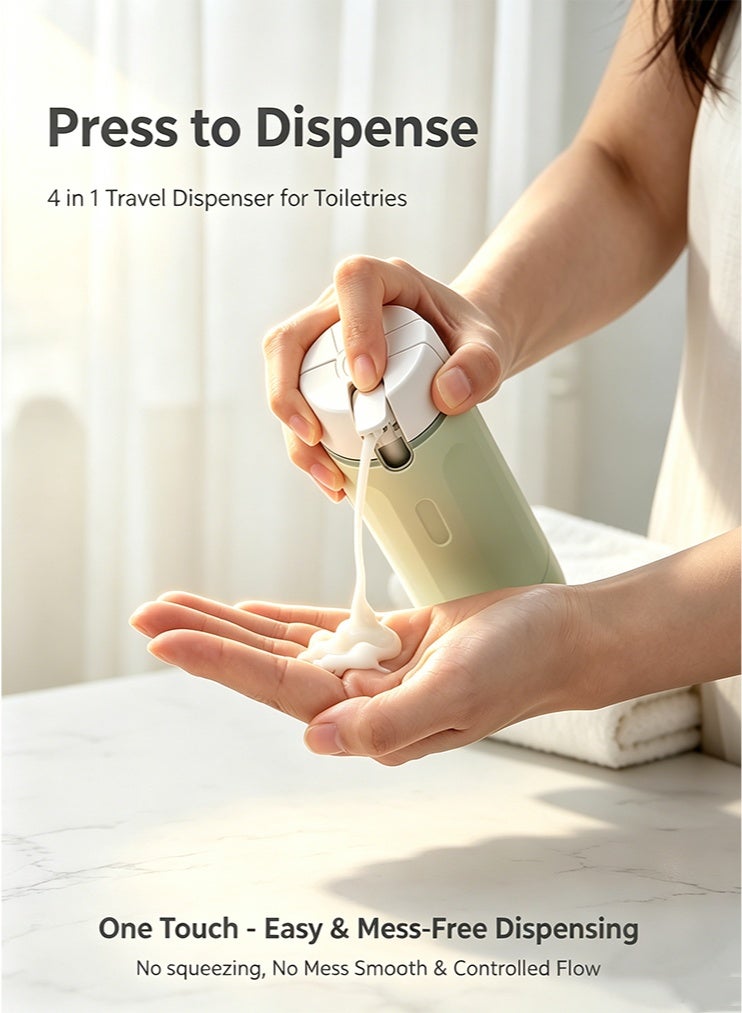 4 in 1 Travel Dispenser, Press to Dispense 30ML Leak Proof Travel Bottles for Toiletries, Portable Refillable Containers with Labels for Shampoo Lotion Conditioner Cream Carry-On Friendly - Image 3