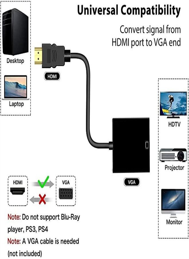 محول HDMI إلى VGA مطلي بالذهب، ذكر إلى أنثى للكمبيوتر، سطح المكتب، الكمبيوتر المحمول، الكمبيوتر الشخصي، الشاشة، جهاز العرض، HDTV