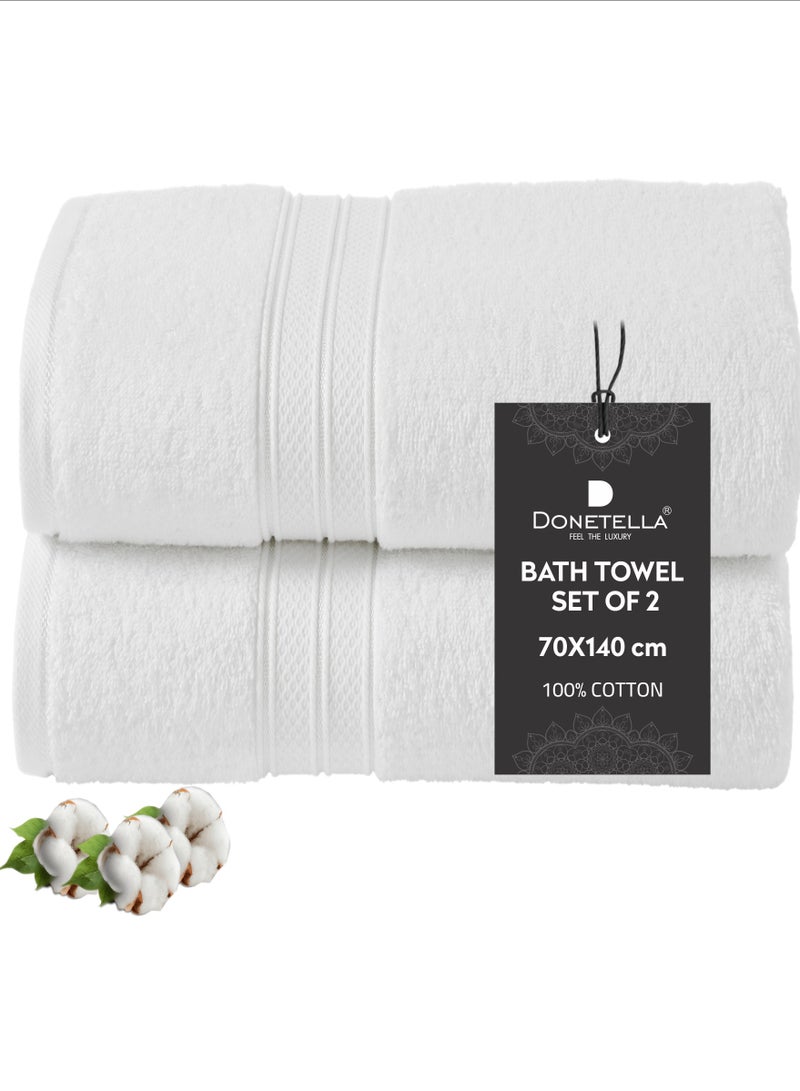 Donetella Premium 100 % Combed Cotton 2-Pcs Bath Towel Set (70 X 140 CM) 600 GSM Large Towel, Highly Absorbent, Quick Dry,Best Towel for Bathroom, Spa And Hotel,White  - Image 1