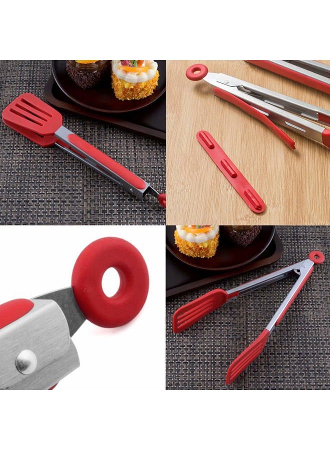 STARUBY Kitchen Tongs 9 inch & 12 inch Fish Tongs Stainless Steel Cooking Silicone Buffet Serving Tongs Heat Resistant Meat Turner Spatula Tongs with Locking Handle Joint,Red - Image 5