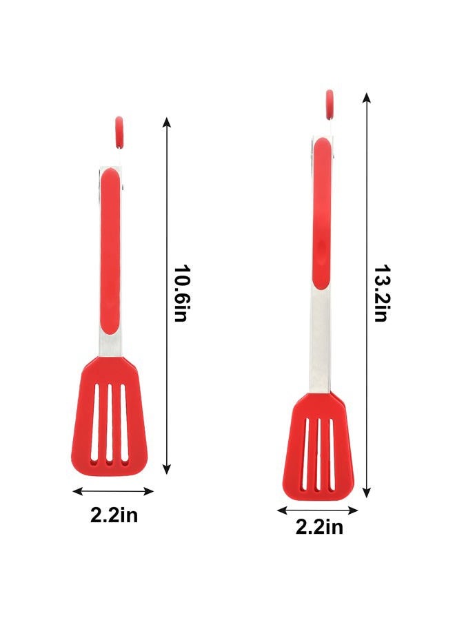 STARUBY Kitchen Tongs 9 inch & 12 inch Fish Tongs Stainless Steel Cooking Silicone Buffet Serving Tongs Heat Resistant Meat Turner Spatula Tongs with Locking Handle Joint,Red - Image 3