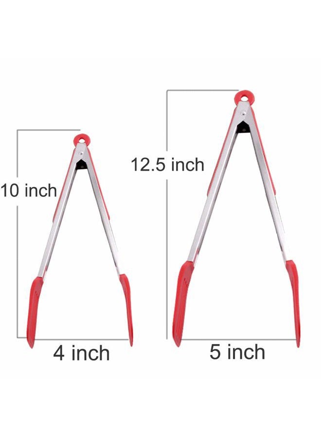 STARUBY Kitchen Tongs 9 inch & 12 inch Fish Tongs Stainless Steel Cooking Silicone Buffet Serving Tongs Heat Resistant Meat Turner Spatula Tongs with Locking Handle Joint,Red - Image 2