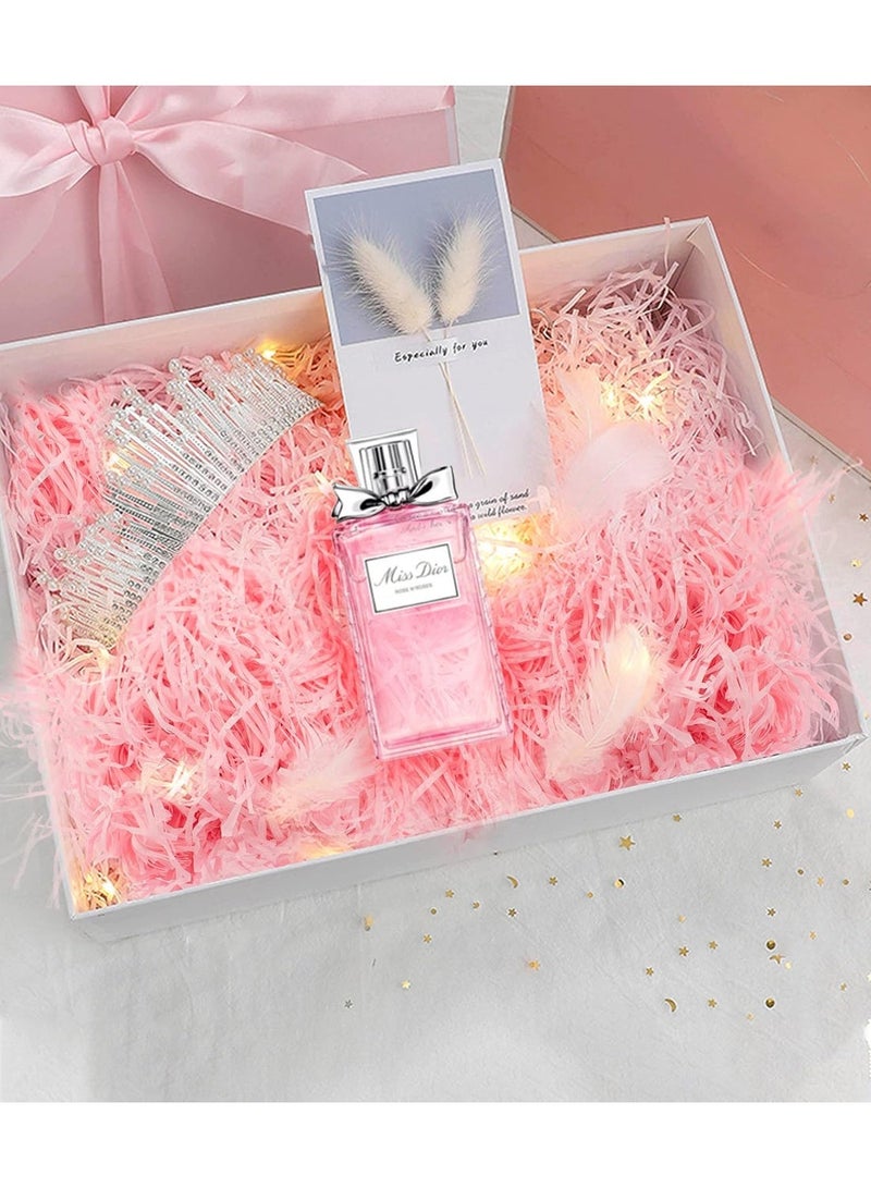 HOME ZONE Light Pink Raffia Paper Shreds, 100g Shredded Paper for Gift Box, Crinkle Cut Paper Shred Filler for Gift Wrapping, Craft DIY, Basket Packaging Filling, Birthday, Wedding - Image 2