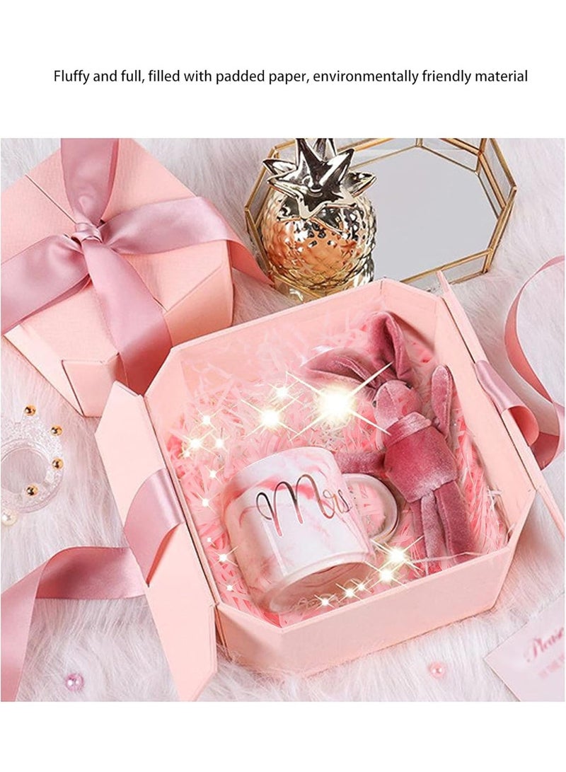 HOME ZONE Light Pink Raffia Paper Shreds, 100g Shredded Paper for Gift Box, Crinkle Cut Paper Shred Filler for Gift Wrapping, Craft DIY, Basket Packaging Filling, Birthday, Wedding - Image 3