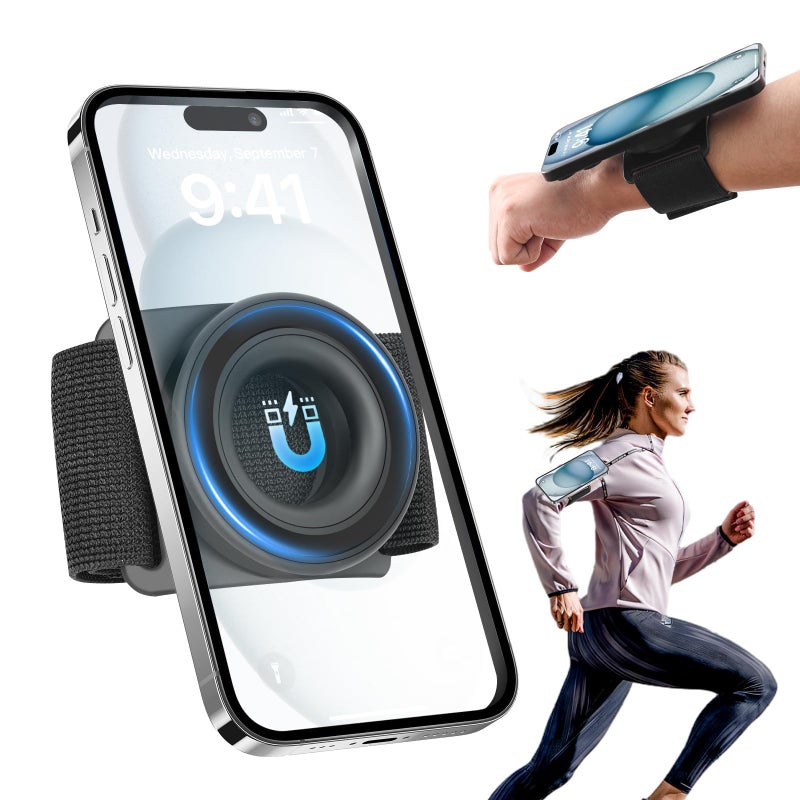 TOPGO Running Phone Holder for iPhone [360Â° Rotatable & Upgrade Anti-Drop] Magnetic Wrist Phone Holder, Magsafe Armband Compatible with iPhone 17 Pro and Android - Black - Image 1