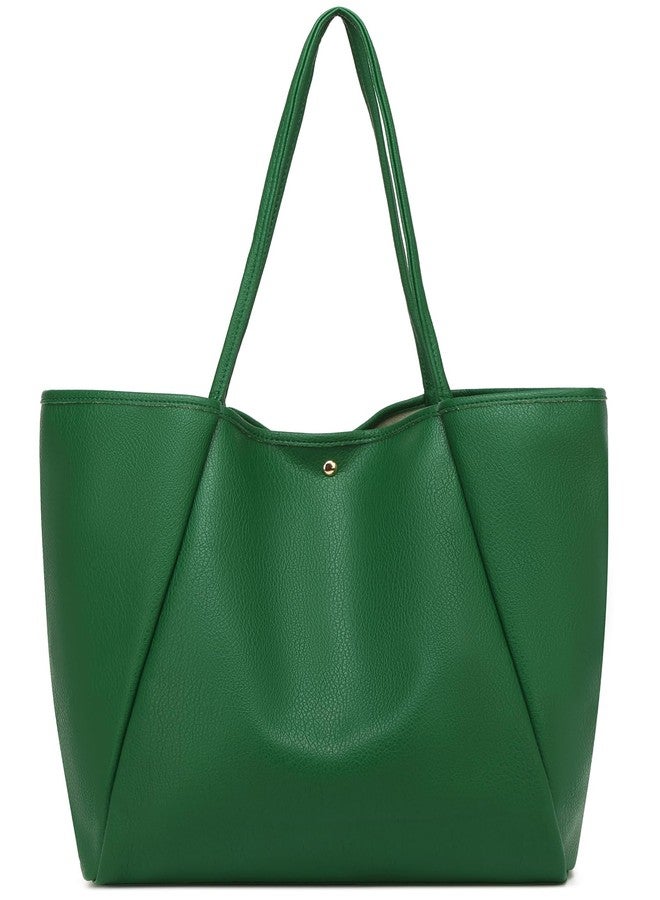 Dreubea Large Leather Tote Bag for Women - Big Work Bag, Spacious Minimalist Handbag, Tote Handbag for Office, Green, Large, Tote Bag - Image 1