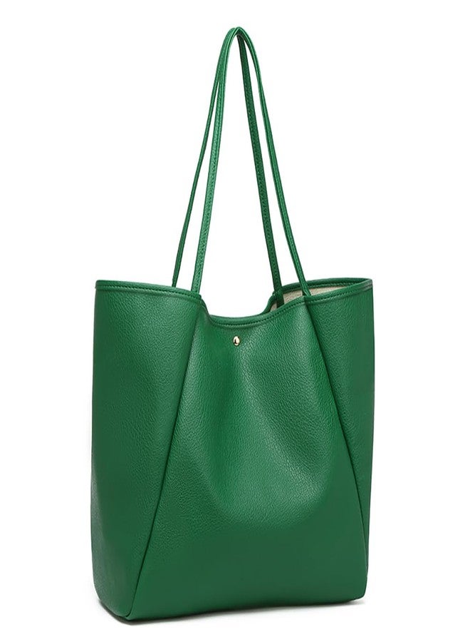 Dreubea Large Leather Tote Bag for Women - Big Work Bag, Spacious Minimalist Handbag, Tote Handbag for Office, Green, Large, Tote Bag - Image 2