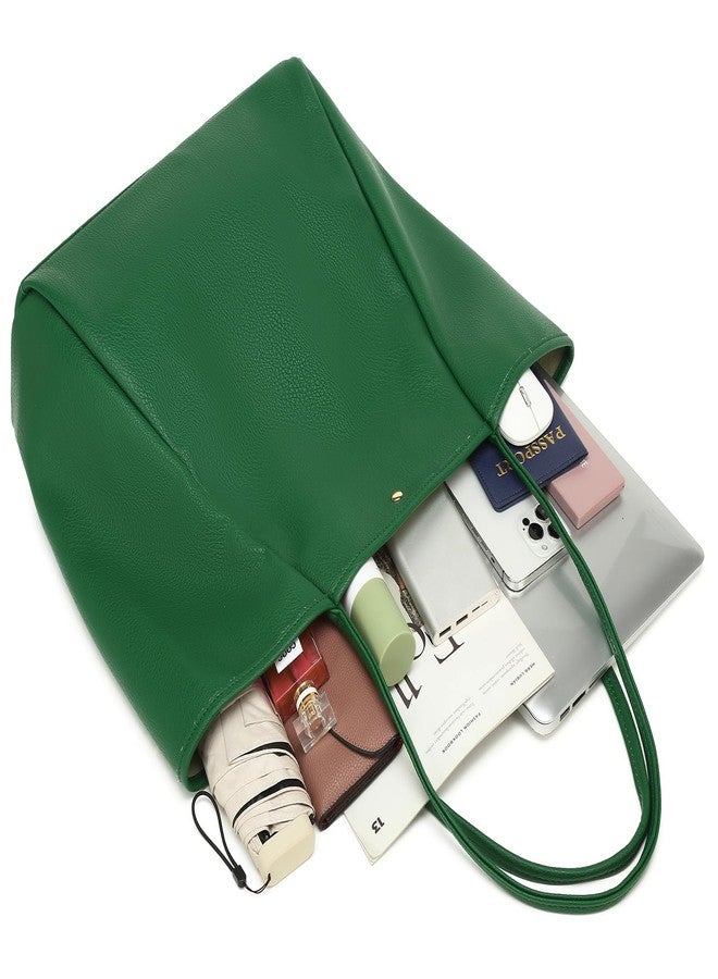 Dreubea Large Leather Tote Bag for Women - Big Work Bag, Spacious Minimalist Handbag, Tote Handbag for Office, Green, Large, Tote Bag - Image 3