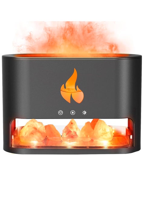YDL Fireplace Flame Diffuser Aromatherapy Essential Oil Diffuser Himalayan Salt Lamp Diffuser Cool Mist Ultrasonic Humidifier for BedroomOfficeHome Auto ShutOff Night Light Black