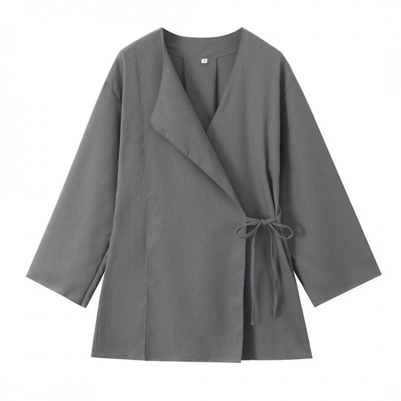 Women'S Linen Kimono Cross Jacket Fashion Trousers Suit For Women - Image 1