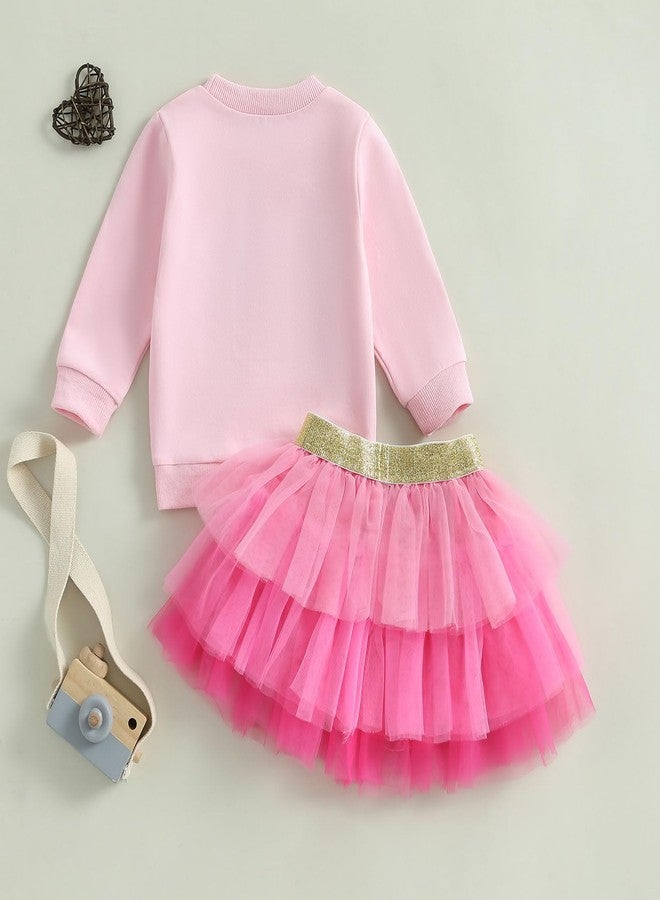 SAYOO Toddler Baby Girls Valentine's Outfits Be Mine and Bow Embroidery Sweatshirt Tops+Rainbow Tutu Skirt 2Pcs Clothes (XOXO-Pink, 3-4T) - Image 3