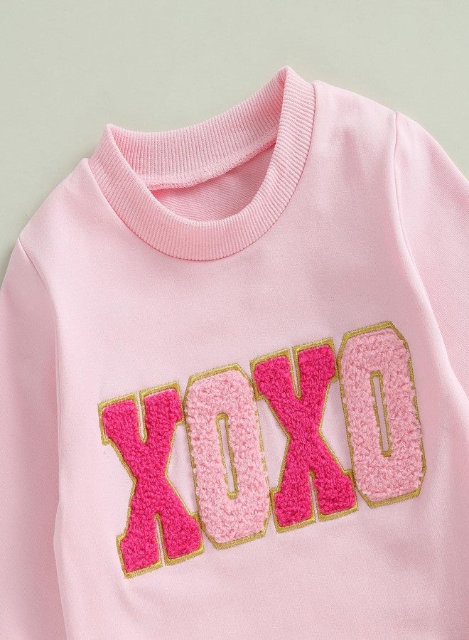 SAYOO Toddler Baby Girls Valentine's Outfits Be Mine and Bow Embroidery Sweatshirt Tops+Rainbow Tutu Skirt 2Pcs Clothes (XOXO-Pink, 3-4T) - Image 4