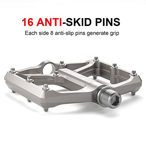 GEWAGE Road/Mountain Bike Pedals - 3 Bearings Bicycle Pedals - 9/16” CNC Machined Flat Pedals with Removable Anti-Skid Nails (Titanium) - Image 3