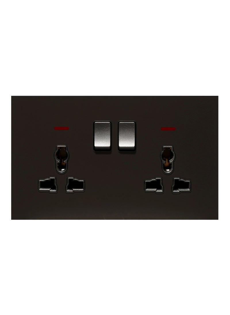 Donmarco - 2 Gang Double MF Socket with Neon – 13A, Ultra Thin Glass , Fire-Resistant Electric Outlet , 15-Year Warranty , Multi-Function with Neon Indicator (Matt Black) - Image 1
