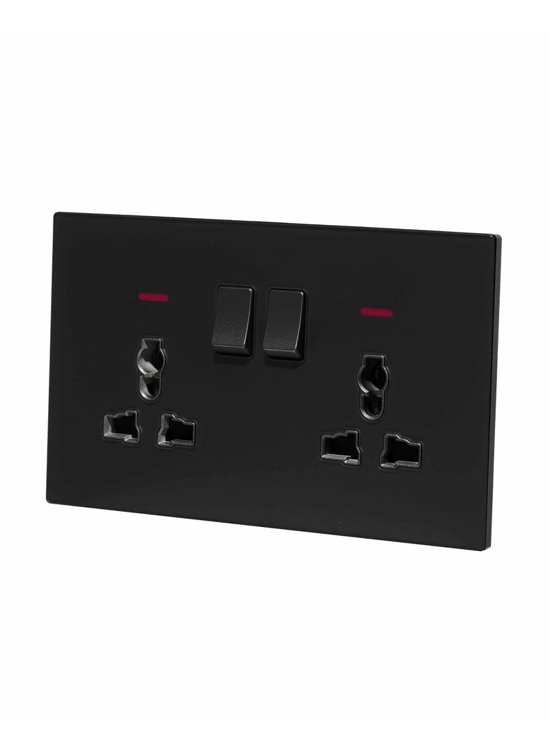 Donmarco - 2 Gang Double MF Socket with Neon – 13A, Ultra Thin Glass , Fire-Resistant Electric Outlet , 15-Year Warranty , Multi-Function with Neon Indicator (Matt Black) - Image 1