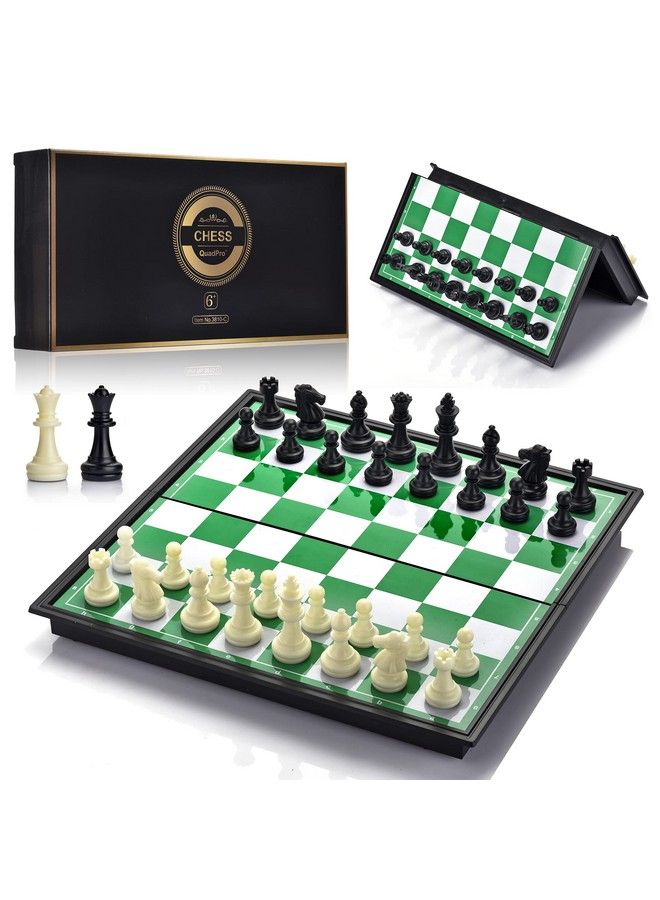 QuadPro Magnetic Travel Chess Set With Folding Chess Board & 2 Extra Queens & Convenience Bag Educational Toys For Kids And Adults (Green & White) - Image 2
