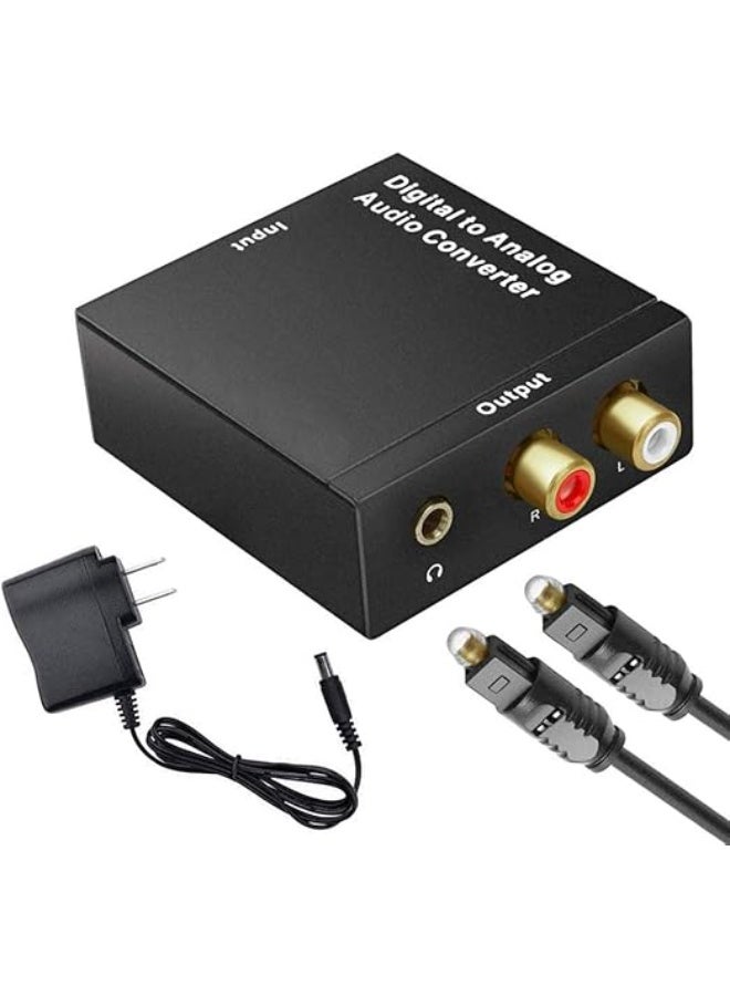 Digital SPDIF Optical to Analog Stereo Audio Converter – Optical to RCA L/R and 3.5mm Jack Adapter Box with Cable – Easy Plug & Play Sound Converter for TV, Speaker, or Headphones - Image 1
