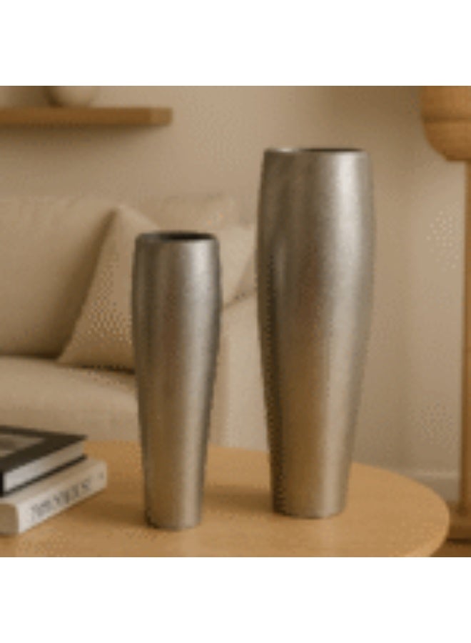 Kiana home furnishing Brushed Metallic Tall Vase Set – Silver  - Image 1