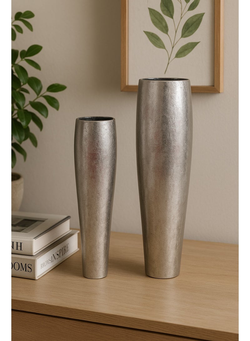 Kiana home furnishing Brushed Metallic Tall Vase Set – Silver  - Image 3