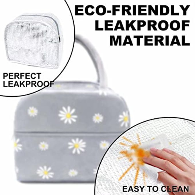 Sonuimy Insulated Lunch Bag Women Girls, Reusable Cute Tote Lunch Box for Adult & Men, Leakproof Cooler Lunch Bags for Work Office Travel School Picnic (Grey with White Daisy) - Image 2