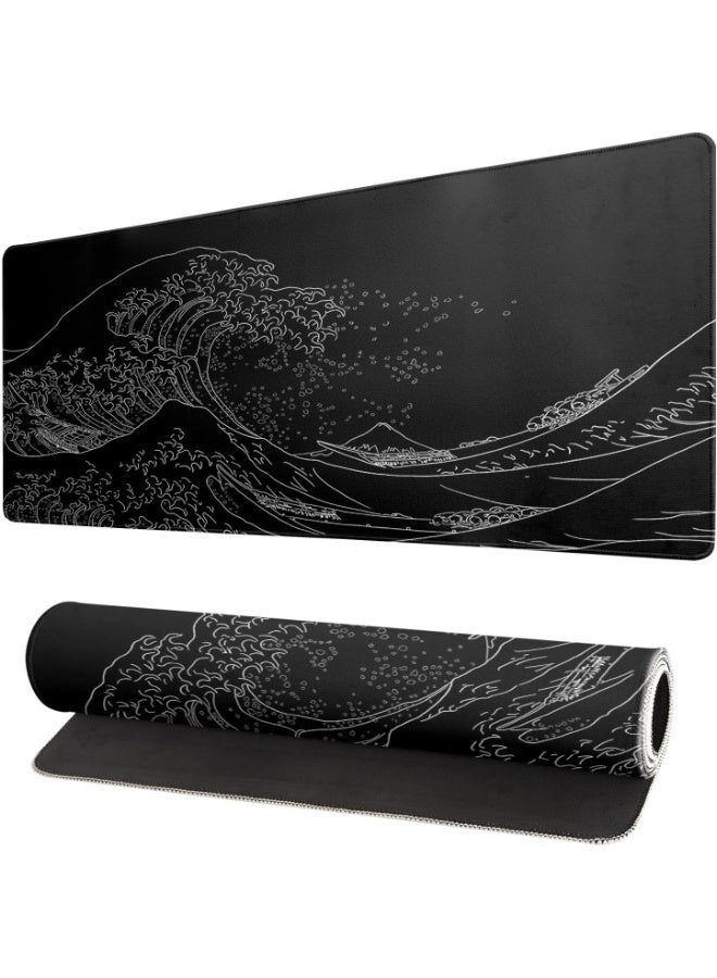 Black Sea Wave Extended Gaming Mouse Pad 90 x 40 CM – XXLarge Desk Mat - Image 1