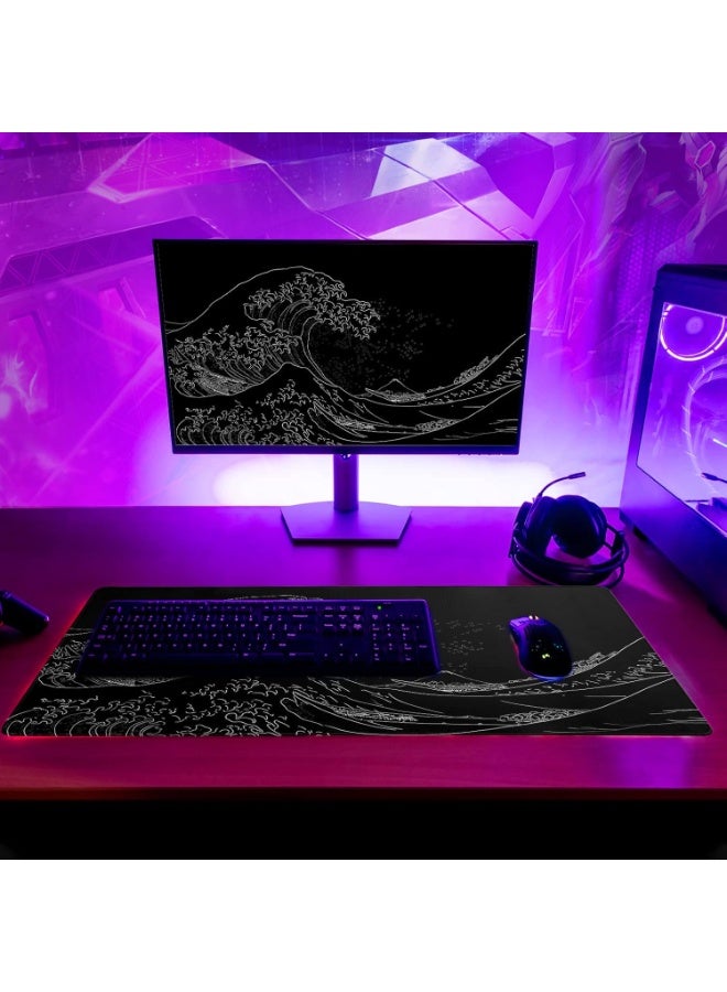Black Sea Wave Extended Gaming Mouse Pad 90 x 40 CM – XXLarge Desk Mat - Image 2