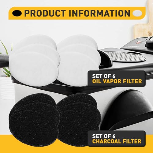 EUSTREER 6 Packs Charcoal and Oil Vapor Replacement Filter, Compatible with OVENTE 2 Liter Electric Deep Fryer, White and Black 12 Pcs in Total - Image 4