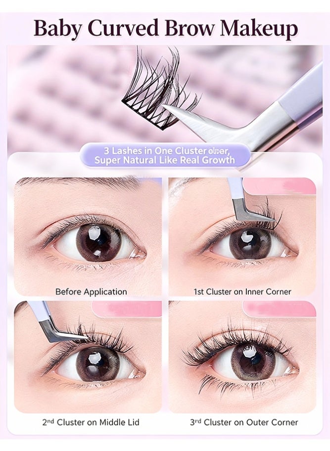 الكنز 100 كتلة رموش مينك مزيفة مع ملقط، 10 صفوف كتل لاصقة ذاتية 5D خفيفة كثيفة، تمديد رموش طبيعي بدون غراء قابل لإعادة الاستخدام، طقم رموش للمبتدئين تجعيد C أسود - Image 3