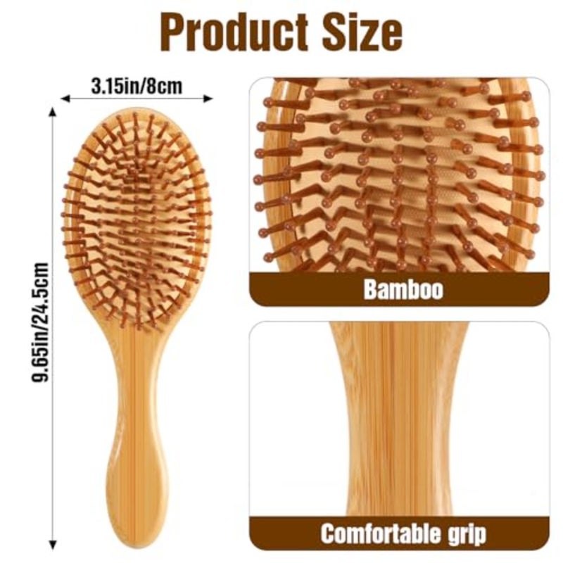 10 Pcs Bamboo Hair Brush, Bulk Natural Wooden Paddle Brush Round-tipped Bamboo Bristles Lightweight Massage Scalp Hair Combs for Women Men and,Stimulates Scalp for Hairs Growth - Image 2