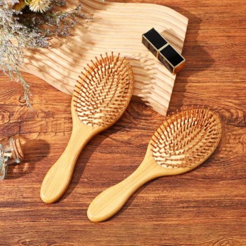 10 Pcs Bamboo Hair Brush, Bulk Natural Wooden Paddle Brush Round-tipped Bamboo Bristles Lightweight Massage Scalp Hair Combs for Women Men and,Stimulates Scalp for Hairs Growth - Image 5