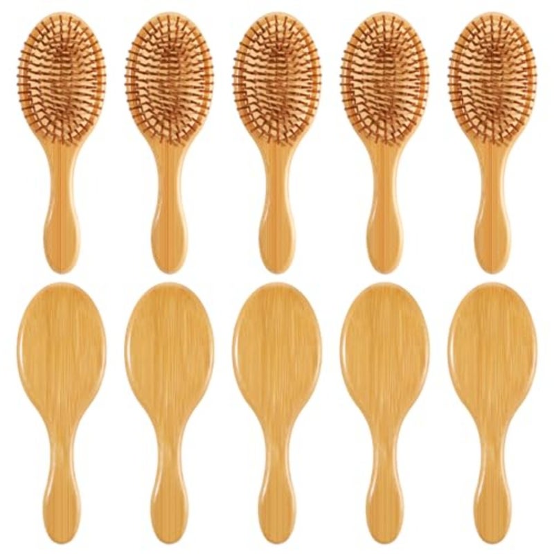 10 Pcs Bamboo Hair Brush, Bulk Natural Wooden Paddle Brush Round-tipped Bamboo Bristles Lightweight Massage Scalp Hair Combs for Women Men and,Stimulates Scalp for Hairs Growth - Image 3