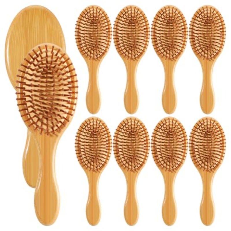 10 Pcs Bamboo Hair Brush, Bulk Natural Wooden Paddle Brush Round-tipped Bamboo Bristles Lightweight Massage Scalp Hair Combs for Women Men and,Stimulates Scalp for Hairs Growth - Image 1