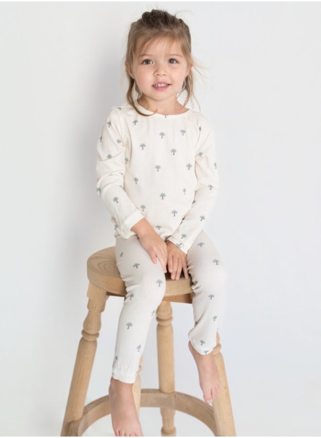 Hushabye – Ribbed Bamboo Pyjamas for Kids – Date Palm Print - Image 1