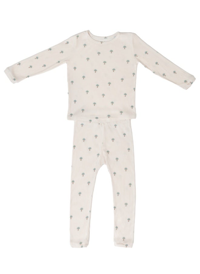 Hushabye – Ribbed Bamboo Pyjamas for Kids – Date Palm Print - Image 2