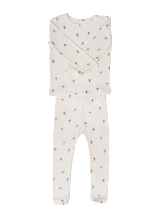 Hushabye – Ribbed Bamboo Pyjamas for Kids – Date Palm Print - Image 4