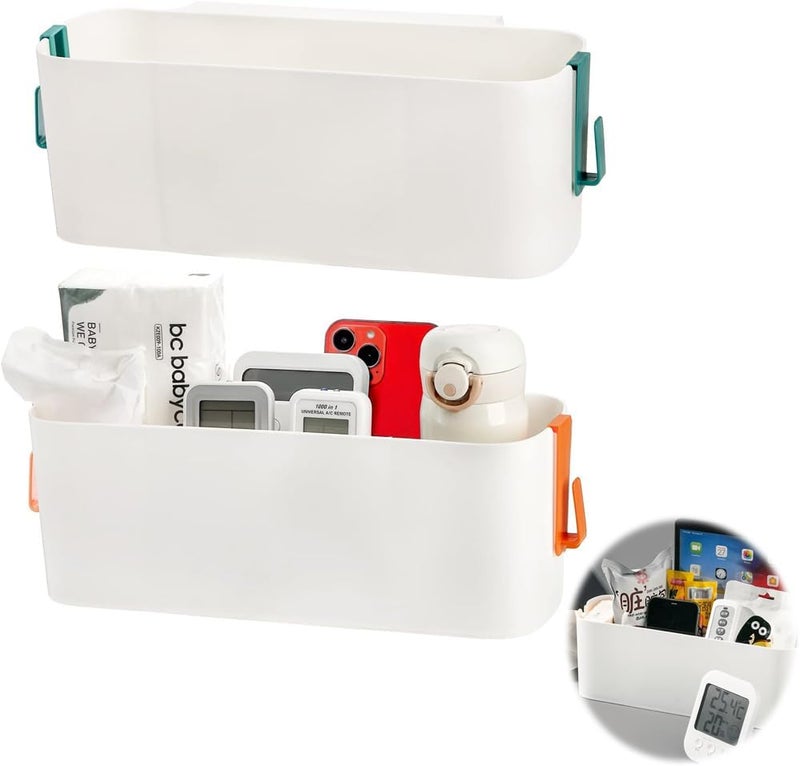 2 Pack Bedside Caddy Organizer, Plastic Bed Shelf with Multi Storage Pockets and Hooks, Ideal for Dorms, Kids Loft Beds, RVs, Bathrooms, and College Students - Image 1