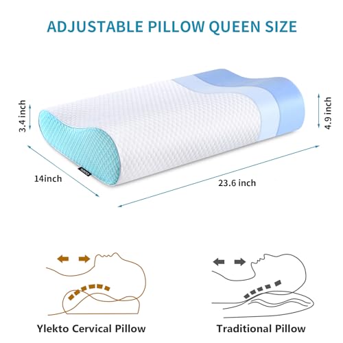 Ylekto Memory Foam Pillows Neck Pillow Bed Pillow for Sleeping Ergonomic Cervical Contour Pillow for Side Back Stomach Sleeper for Neck and Shoulder Pain - Image 3