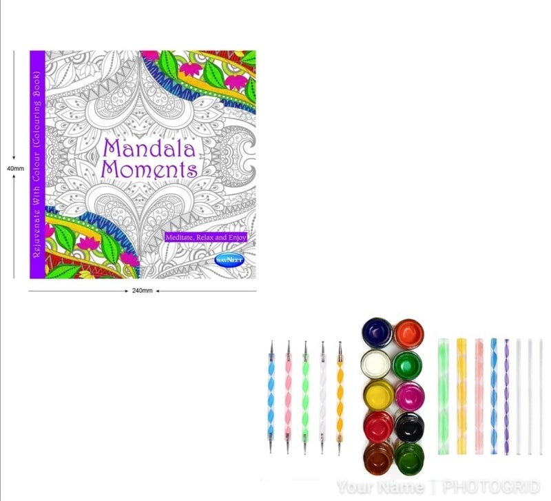 E Shopping® mandala art tools set of 13pc with Mandala Moment book and acrylic color kit of 10 different colors - Image 1