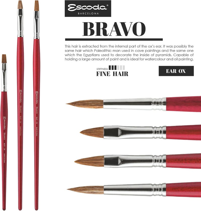 Escoda Bravo Series 3419 Artist Oil and Acrylic Paint Brush Light Ox Hair Round Size 24 - Image 4