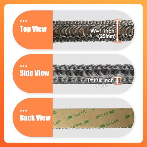 Protalwell Self Adhesive Stove Window Glass Gasket Tape, 1" Width 72" Length, Flat Stove Door Glass Gasket, Self Stick Flat Gasket Tape for Stove and Fireplace Window Glass - Image 2