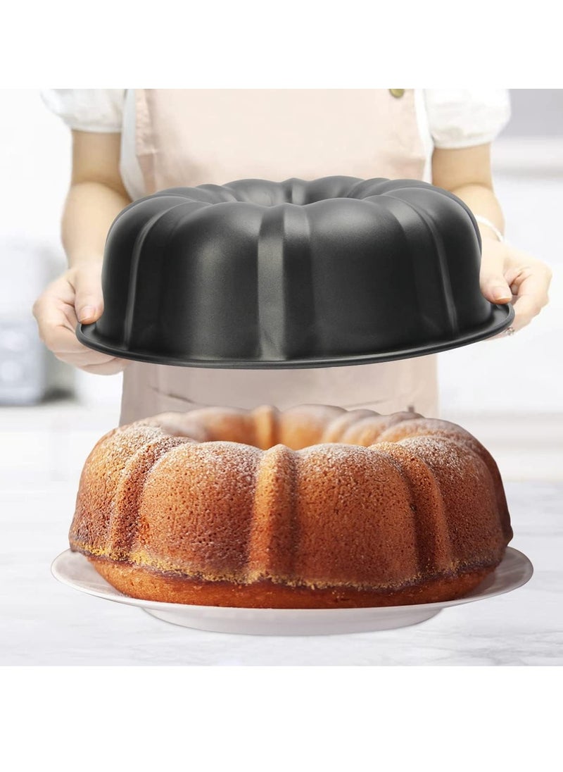 Hihonor - 2 Pack Bunte Cake Pan Nonstick - 10 Inches Fluted Tube Cake Pans for baking, 12 Cups Heavy Duty Carbon Steel Tube Pan Baking Mold for Buntelet, Bavarois, Brownie, Jello, Flan, Meatloaf (Grey) - Image 1