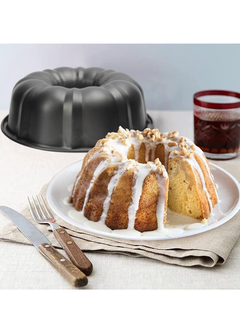 Hihonor - 2 Pack Bunte Cake Pan Nonstick - 10 Inches Fluted Tube Cake Pans for baking, 12 Cups Heavy Duty Carbon Steel Tube Pan Baking Mold for Buntelet, Bavarois, Brownie, Jello, Flan, Meatloaf (Grey) - Image 1
