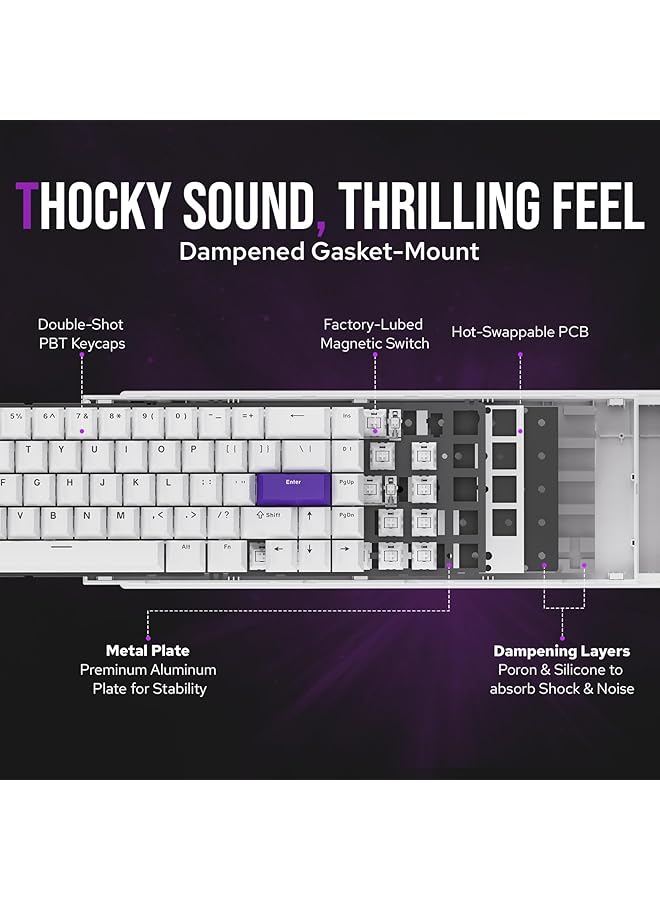 EPOMAKER He68 Wired Magnetic Gaming Keyboard 8K Polling Rate 0.125Ms Latency Rgb Backlight Gasket Mount Usb A To C Portable For Mac/Pc/Ps/Switch (White) - Image 4