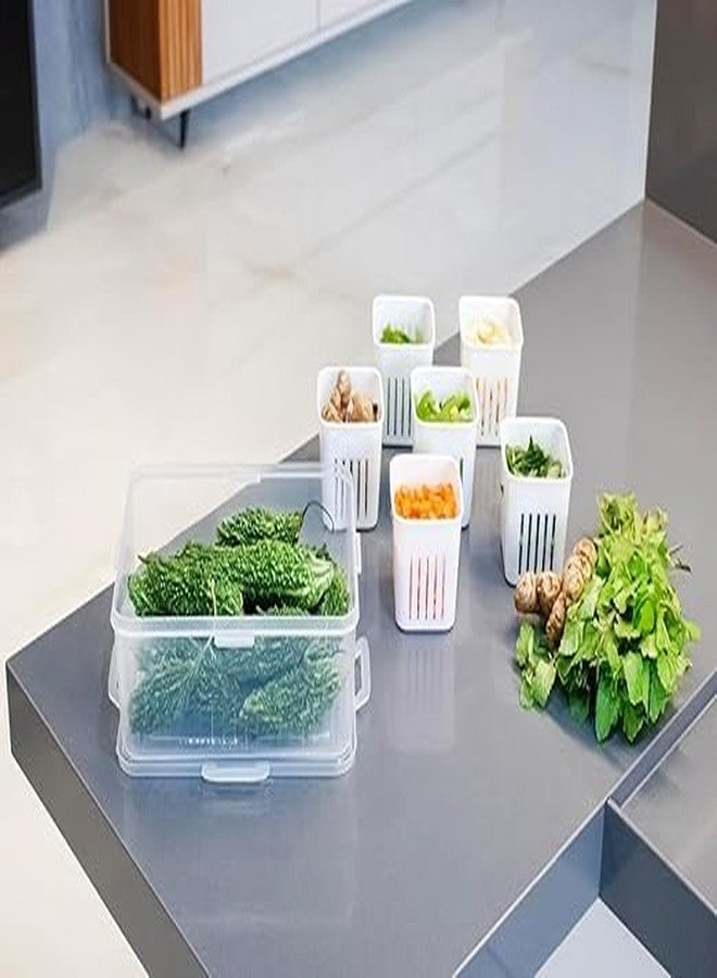 NEKIFACE Fridge Storage Boxes Freezer Storage Containers 6 Grid fridge Storage Box Container for KitchenStorage in Kitchen Vegetable Storage Draining Crisper Refrigerator Food Box - Image 4
