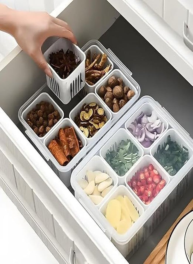 NEKIFACE Fridge Storage Boxes Freezer Storage Containers 6 Grid fridge Storage Box Container for KitchenStorage in Kitchen Vegetable Storage Draining Crisper Refrigerator Food Box - Image 3