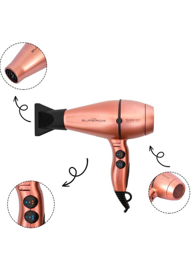 سوبيريور مجفف شعر ايطالي من تيكنو دراي لون زهري 6000 - Image 2