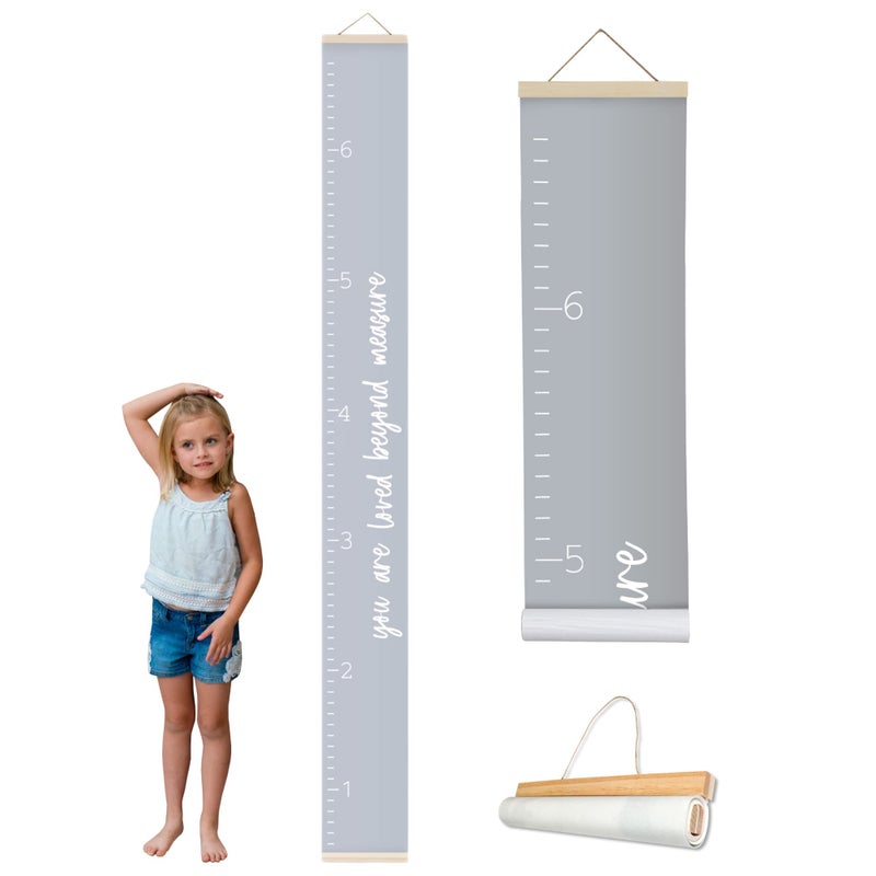 Morxy Canvas Growth Chart for Kids - Unisex Kids Room Wall Decor - Measuring Height Chart- Wall Tape with Height Chart for Kids (Canvas, Loved Beyond Measure- Gray) - Image 1